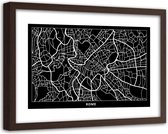 Foto in frame , Plattegrond Rome , 120x80cm , Zwart wit , wanddecoratie