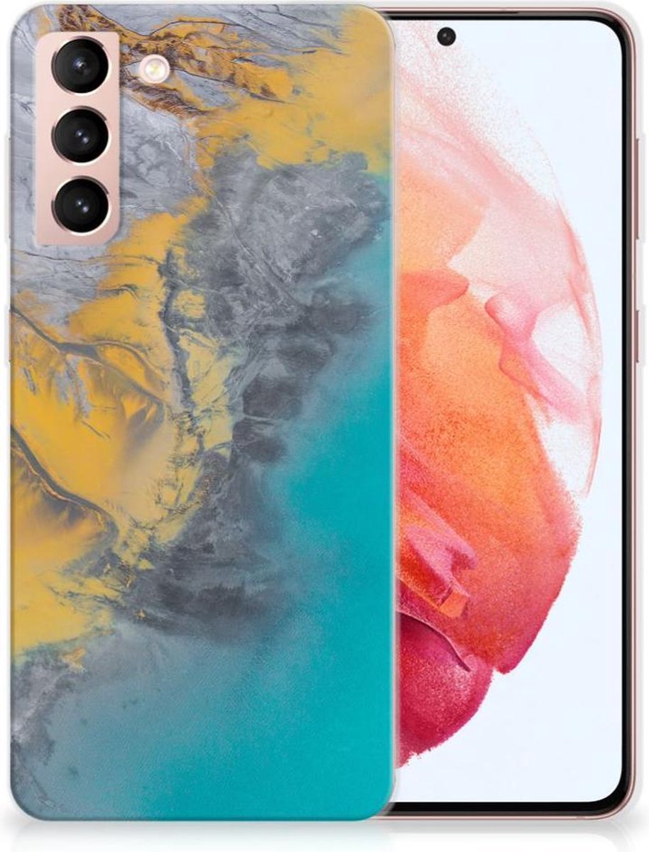Samsung Galaxy S21 TPU Siliconen Hoesje Marble Blue Gold