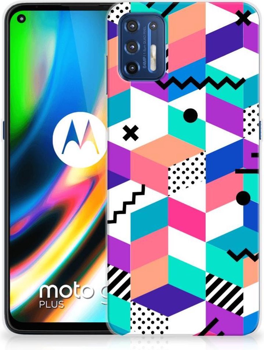 Motorola Moto G9 Plus TPU Hoesje Blokken Kleurrijk