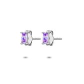 Twice As Nice Oorbellen in zilver, baguette zirkonia, amethyst kleur, 5 mm