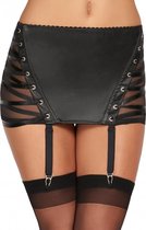 CARACAS Satin Laces Wetlook Garterbelt - Black - Maat S - Lingerie For Her - black - Discreet verpakt en bezorgd