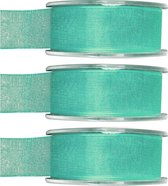 3x Hobby/decoratie mintgroene organza sierlinten 2,5 cm/25 mm x 20 meter - Cadeaulint organzalint/ribbon - Striklint linten mint