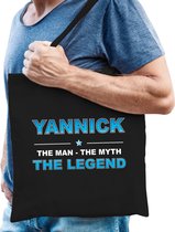 Naam cadeau Yannick - The man, The myth the legend katoenen tas - Boodschappentas verjaardag/ vader/ collega/ geslaagd