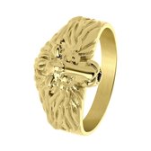 Lucardi Heren Goldplated ring met leeuwenkop - Ring - Cadeau - Vaderdag - Staal - Goudkleurig