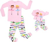 Elowel - Meisjes en Pop Pyjama (Passend Design), 2 Delig, 100% Katoen, Comfortabel, Slim fit Broek | 2 Jaar | balletdanseres