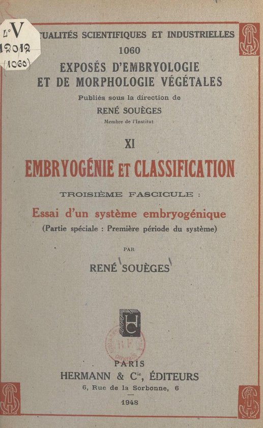 Embryogénie et classification (3). Essai d'un système embr ... - cover