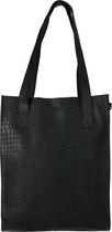 Sacha - Zwarte leren shopper met crocoprint
