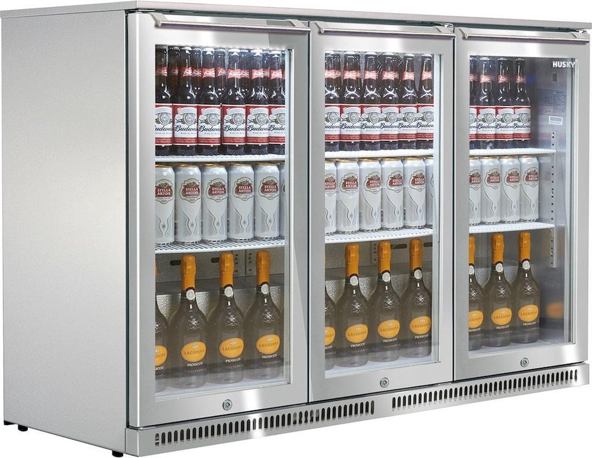 Husky C3AF-HS-STEEL - Barkoelkast - Met Glazen Deuren - 290 Liter - Zilver