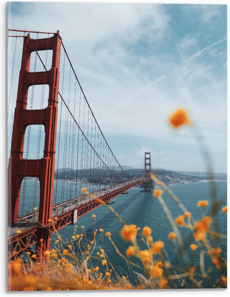 KuijsFotoprint Acrylglas - Golden Gate Bridge in Californië - 30x40cm Foto op Acrylglas (Met Ophangsysteem) Blauw