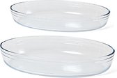 Set van 2 stuks ovale ovenschalen/serveerschalen van glas 26 cm 1,6 liter - 35 cm 3 liter