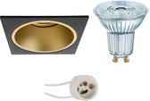 LED Spot Set - OSRAM Parathom PAR16 930 36D - Pragmi Minko Pro - GU10 Fitting - Dimbaar - Inbouw Vierkant - Mat Zwart/Goud - 3.7W - Warm Wit 3000K - Verdiept - 90mm - BES LED