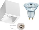 Opbouwspot Set - OSRAM Parathom PAR16 927 36D - Pragmi Cliron Pro - GU10 Fitting - Dimbaar - Opbouw Vierkant - Mat Wit - 3.7W - Warm Wit 2700K - Verdiept - 90mm - BES LED