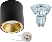 Opbouwspot Set - OSRAM Parathom PAR16 927 36D - Pragmi Cliron Pro - GU10 Fitting - Dimbaar - Opbouw Rond - Mat Zwart/Goud - 5.5W - Warm Wit 2700K - Verdiept - Ø90mm - BSE