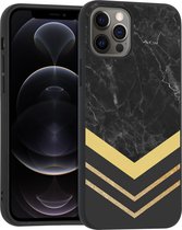 iMoshion Design voor de iPhone 12, iPhone 12 Pro hoesje - Marmer - Goud / Zwart