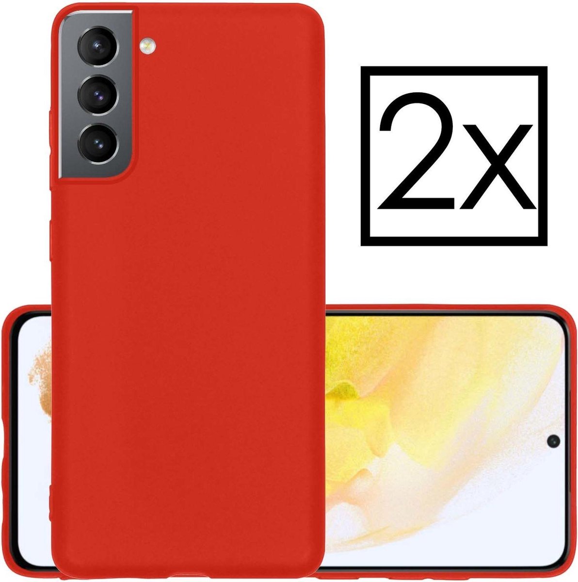 Hoesje - 2 Stuks - Geschikt voor Samsung Galaxy S21 Plus - Sterk & Shockproof - Case Siliconen - Back Cover - Telefoon Hoes - Rood