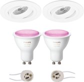 Pragmi Alpin Pro - Inbouw Rond - Mat Wit - Kantelbaar Ø92mm - Philips Hue - LED Spot Set GU10 - White and Color Ambiance - Bluetooth - BES LED