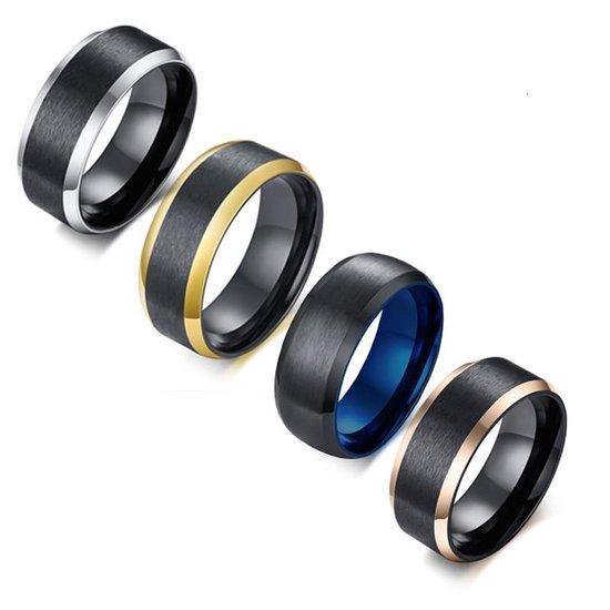 Zwarte Ring met Zilver Kleurige Rand - 18 - 20mm - Ringen Mannen - Ring ...