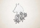 Wanddecoratie - Wolf met bloemen - XS - 30x22cm - EssenhoutWit - muurdecoratie - Line Art