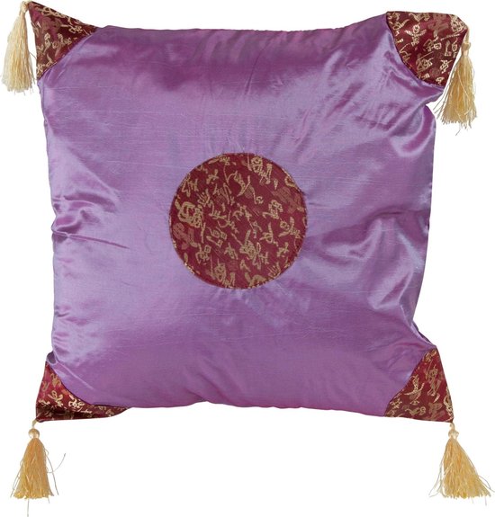 Coussin Chinois Fine Asianliving avec pompons Lucky Calligraphy Lilas 45x45cm