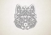 Line Art - Hond - Husky - M - 64x60cm - Wit - geometrische wanddecoratie