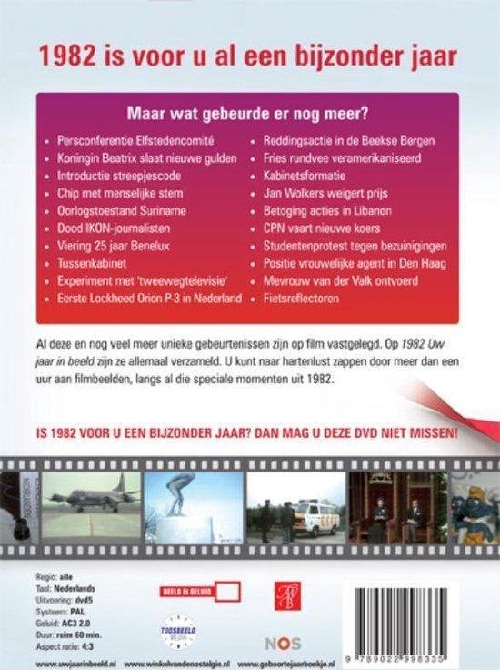 Achterkant DVD hoes met lijst van gebeurtenissen in 1982, kleine beelden en product details.