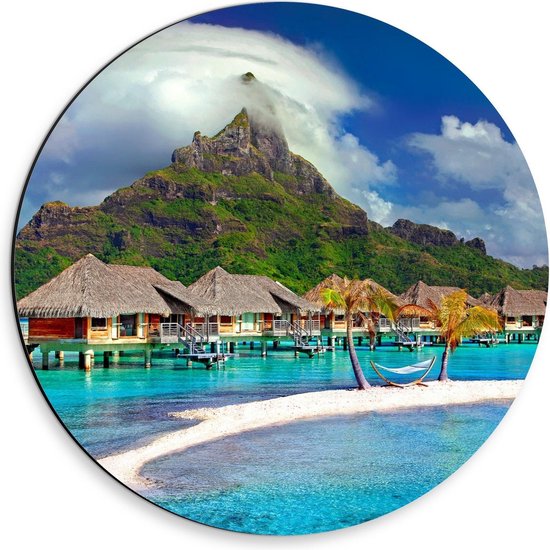 Dibond Wandcirkel - Otemanu - Bora Bora - 30x30cm Foto op Aluminium Wandcirkel (met ophangsysteem)