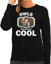 Dieren uilen sweater zwart dames - owls are serious cool trui - cadeau sweater kerkuil/ uilen liefhebber 2XL