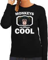 Dieren apen sweater zwart dames - monkeys are serious cool trui - cadeau sweater leuke chimpansee/ apen liefhebber S