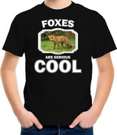 Dieren vossen t-shirt zwart kinderen - foxes are serious cool shirt  jongens/ meisjes - cadeau shirt bruine vos/ vossen liefhebber XL (158-164)