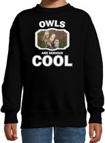 Dieren uilen sweater zwart kinderen - owls are serious cool trui jongens/ meisjes - cadeau kerkuil/ uilen liefhebber 14-15 jaar (170/176)