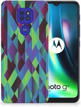 TPU Silicone Hoesje Motorola Moto G9 Play | E7 Plus Smartphonehoesje met naam Abstract Groen Blauw