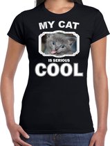 Grijze kat katten t-shirt my cat is serious cool zwart - dames - katten / poezen liefhebber cadeau shirt M