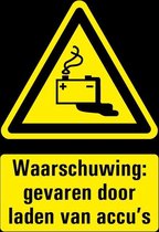 Waarschuwing voor gevaren door laden accu's sticker met tekst 148 x 210 mm