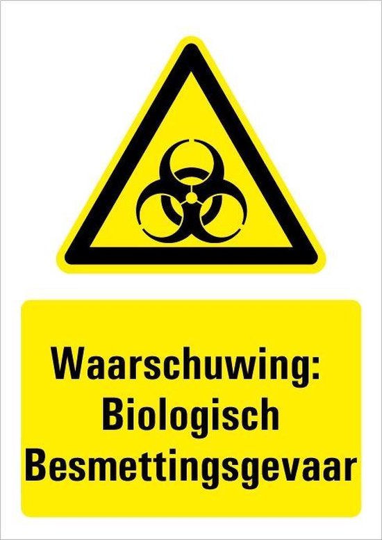 Waarschuwing voor biologisch besmettingsgevaar sticker met tekst 148 x 210 mm
