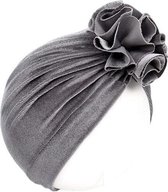 Baby Turban velvet bloem geschikt voor 6 tot 18 maanden grijs