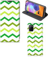 Leuk Telefoonhoesje Geschikt voor Samsung Galaxy A31 Bookcase Zigzag Groen