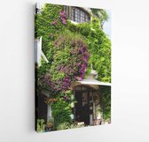 Flowers on the streets of small old town in Saint Paul de Vence, France. Vibrant summer scene.  - Modern Art Canvas-Vertical - 1451576165 - 50*40 Vertical