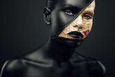 Onlinecanvas - Schilderij - Woman With Newspaper And Zip Make-up Art Horizontal Horizontal - Multicolor - 60 X 80 Cm