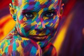 Portrait de la belle femme lumineuse avec art maquillage coloré et bodyart - toile d' Art moderne - horizontal - 1125158648 - 50 * 40 horizontal