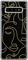 Samsung S10 Plus hoesje siliconen - Abstract faces | Samsung Galaxy S10 Plus case | zwart | TPU backcover transparant