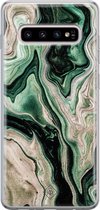 Samsung S10 Plus hoesje siliconen - Groen marmer / Marble | Samsung Galaxy S10 Plus case | groen | TPU backcover transparant