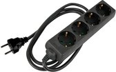 HQ-Power Stekkerdoos, 4 stopcontacten met randaarde (Schuko, type F), kabel 5 m, 3G2.5, met krimpkous voor etikettering, gebruik binnenshuis, zwart