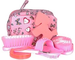 Poetstas Hearts - Roze - poetsset paardenpoetsen borstels borstelset paardenverzorging paardenverzorgingsset