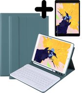Hoes Geschikt voor iPad 10.2 2020 Hoes Toetsenbord Hoesje Keyboard Case Cover Met Screenprotector - Hoesje Geschikt voor iPad 8 Hoes Toetsenbord Case - Donkergroen
