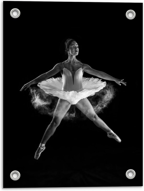 Tuinposter – Dansende Ballerina (zwart/wit) - 30x40cm Foto op Tuinposter  (wanddecoratie voor buiten en binnen)