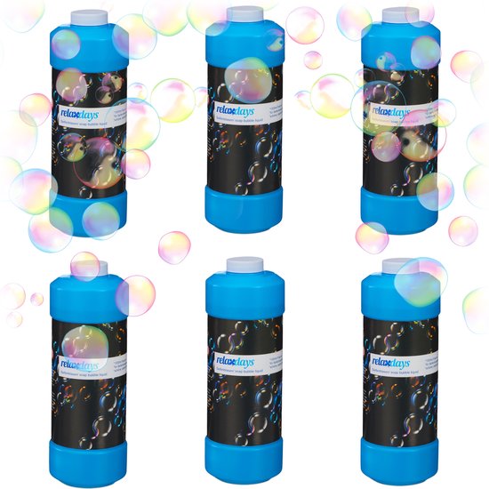 Foto: Relaxdays 6x 1 liter bellenblaas navulling voor bellenblaasmachine bellenblaaspistool