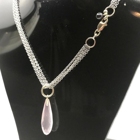 Top cadeaux - Collier femme - fait main GSE collier avec pendentif quartz rose facetté - fermoir en or 14 carats - acier inoxydable - pierres précieuses
