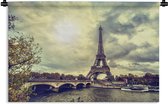 Wandkleed Eiffeltoren - Uitzicht over het water op de Eiffeltoren en Parijs Wandkleed katoen 90x60 cm - Wandtapijt met foto