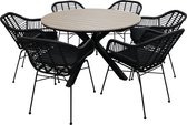 7-delige tuinset | 6 Oslo dining tuinstoelen (Black) | ⌀ 150cm Cyprus tuintafel (Wood)