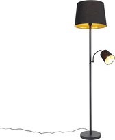 QAZQA retro - Klassieke Vloerlamp | Staande Lamp  met leeslamp - 1 lichts - H 1597 mm - Zwart -  Woonkamer | Slaapkamer